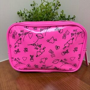 Betsey Johnson Hot Pink Graffiti Make Up Zip Around Bag